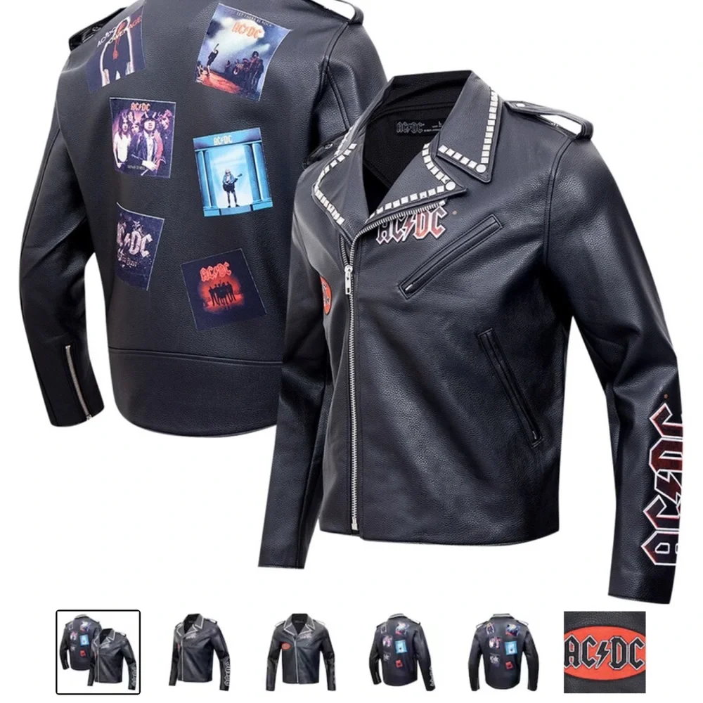 AC/DC Black Leather Jacket for Men - Picture 1 of 7